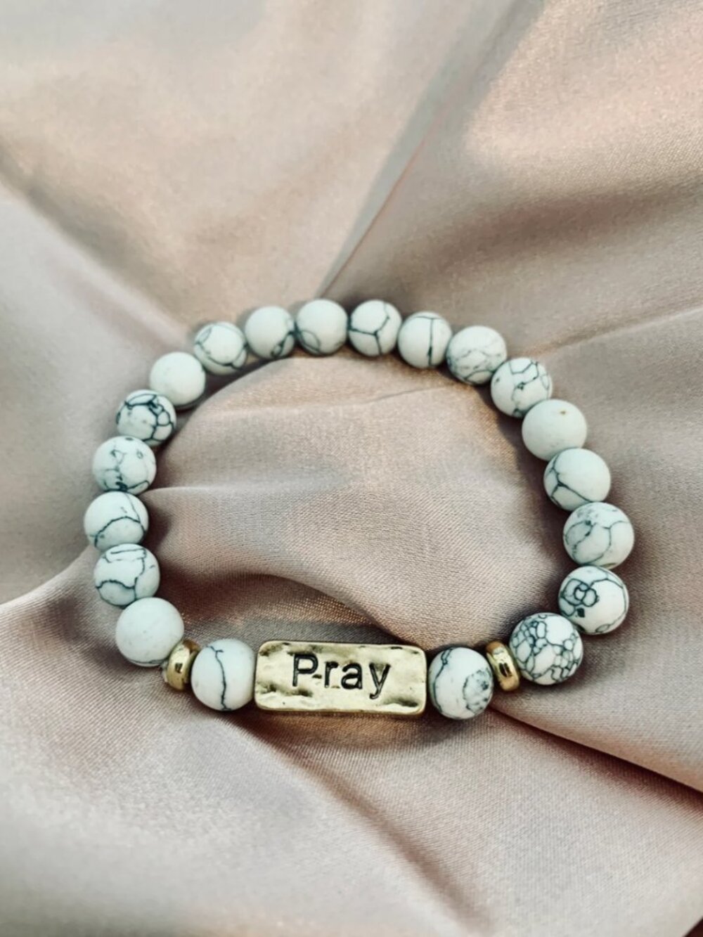 Pray Without Ceasing - Natural Stone Stretchy Bracelet - White Marble